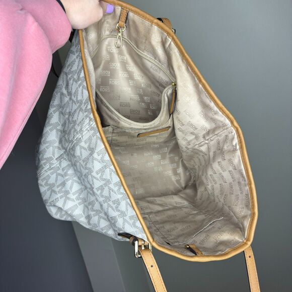 Large Michael Kors Jet Set Monogram MK Logo Bag Tote Baby Diaper Satchel Handbag - Picture 3 of 5